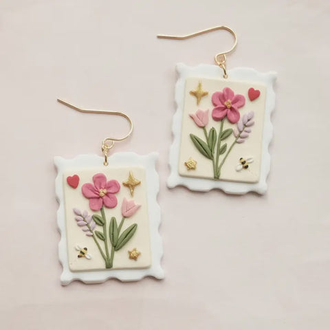 Sending My Love Stamp Flower Earrings