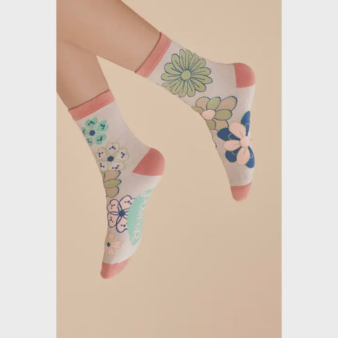 70's Kaleidoscope Floral In Coconut Sock