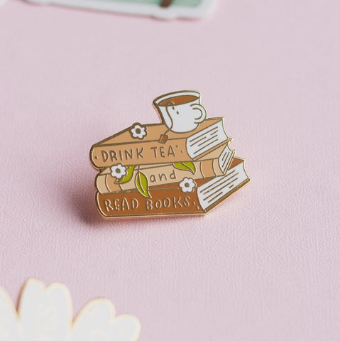 Tea and Books Enamel Pin