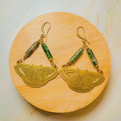Foresta: Moss Agate Moth Earring