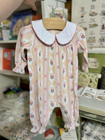 Ogee Lace Floral Smocked Romper Peter Pan Collar