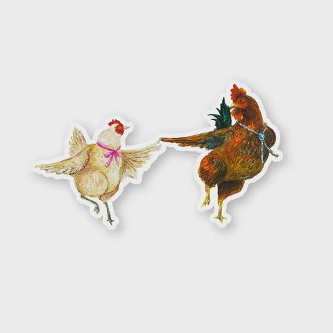 Dancing Rooster and Hen Sticker