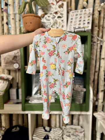 Cute Hummingbirds 2 Way Zipper Ruffle Back Footie