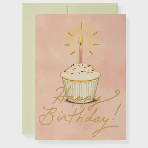 Happy Birthday Golden Cupcake Card