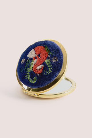 Embroidered Compact Mirror - Elegant Fox