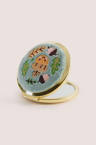 Embroidered Compact Mirror - Happy Acorn