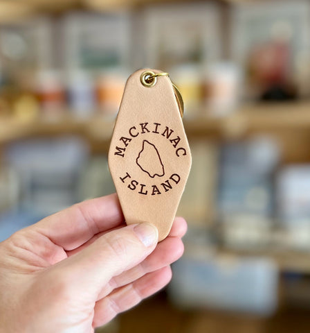 Mackinac Island Shape Leather Hotel Keychain