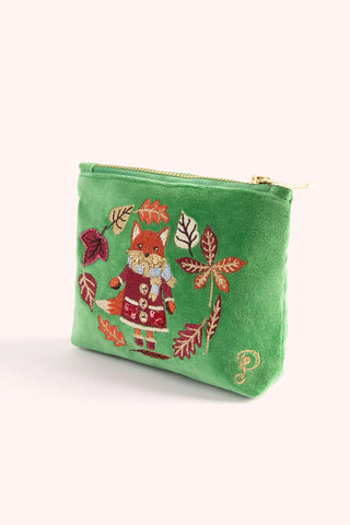 Velvet Embroidered Mini Pouch - Cosy Fox