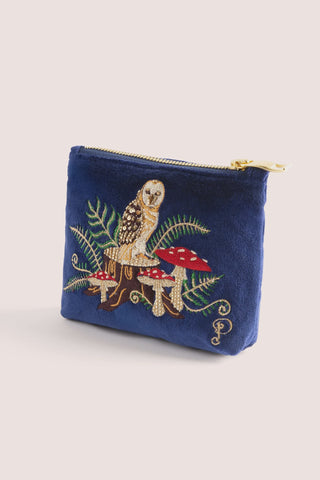 Velvet Embroidered Mini Pouch - Woodland