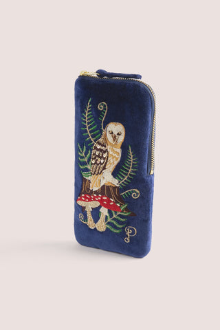 Woodland Owl Velvet Embroidered Sunglasses Pouch