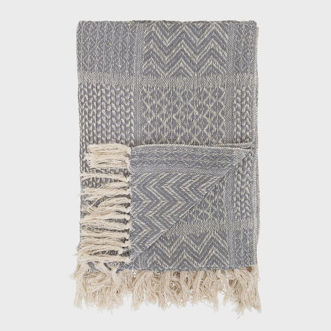Knit Throw with Fringe Bloomingville BLue Grey