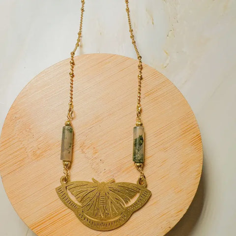 Foresta: Moss Agate Moth Necklace