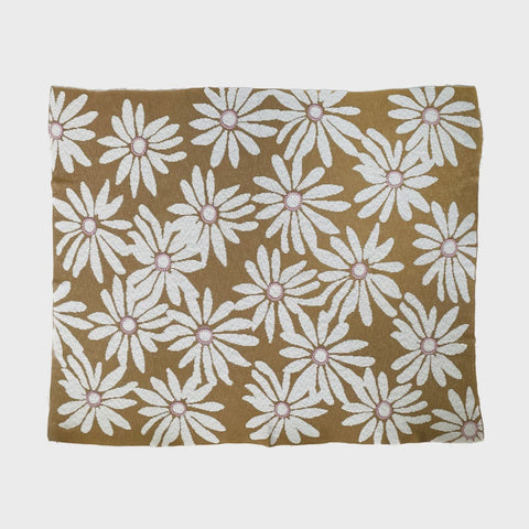 60"L x 50"W Cotton Knit Throw w/ Flowers & Embroidery, Natural, Pink & Mustard Color