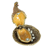 Enameled Metal Hen On Nest Shaped Trinket Box w/ Jewels