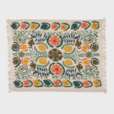 Cotton Slub Embroidered Throw Suzani Pattern and Tassels
