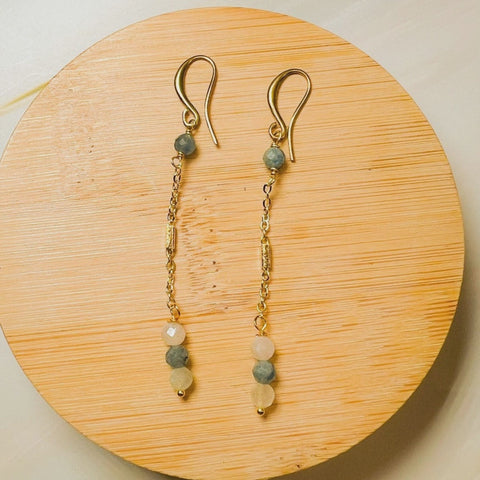 Gem Gradient Simple Tassel Chain Ear- Aquamarine