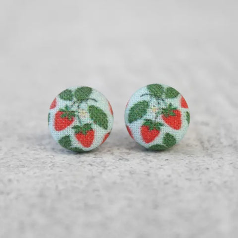 Strawberry Patch Fabric Button Earrings