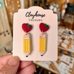 Apples and Pencils Clay Earrings