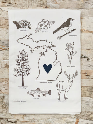 Love My State Michigan Icons With A Navy Heart Towel