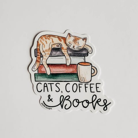 Cats, Coffee, and Books Vinyl Sticker