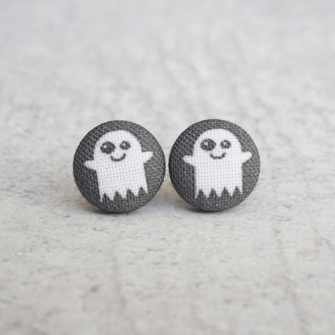Ghost Fabric Button Earrings