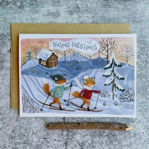 Skiing Foxes Card