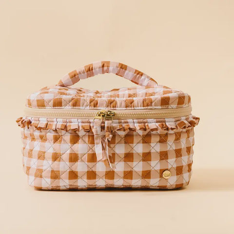 Glam & Go Quilted Cosmetic Bag-Maple Gingham