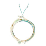Mixed Media Wrap Bracelet/Necklace - Courage/Amazonite/  Silver
