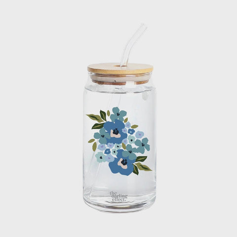 Floral Blue Glass Drinkware