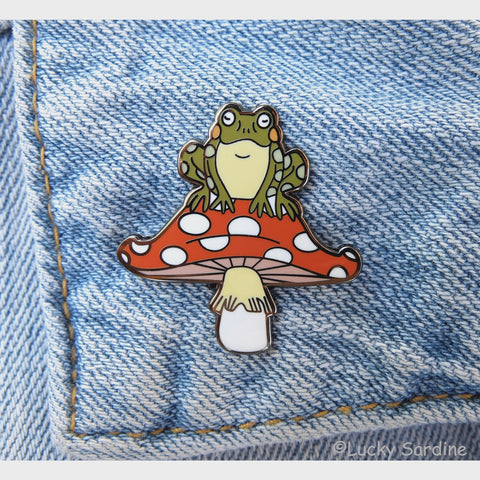 Toad and Toadstool Mushroom Enamel Pin