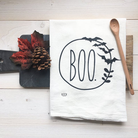 Halloween Tea Towel - Boo Wreath
