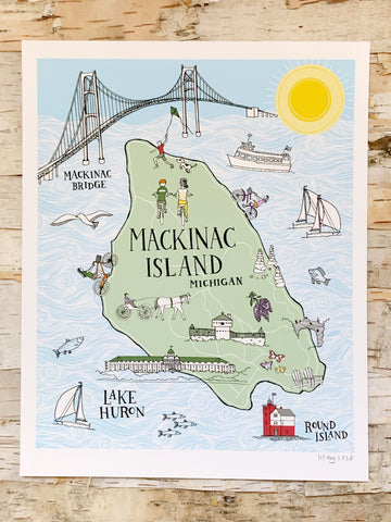 Mackinac Island Illustrated Map Sloe Gin Fizz Print