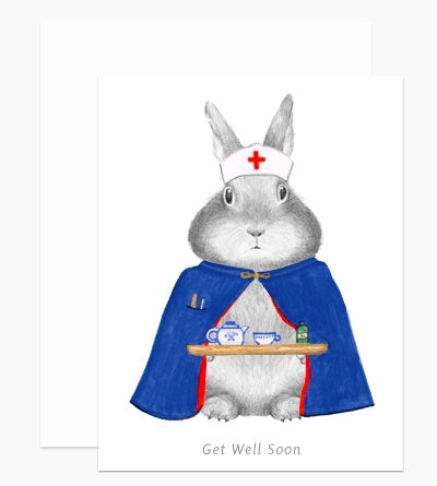 Get Well Soon Nurse Bunny Card