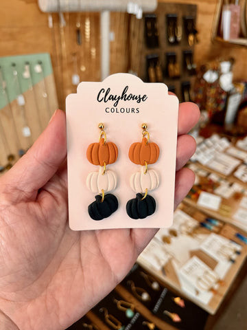 Trio Pumpkins Fall Clay Earrings
