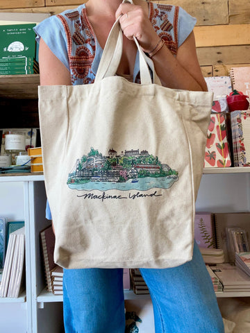 Mackinac Island Illustrated Scene Tote Bag