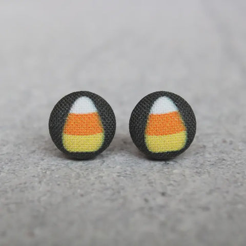 Candy Corn Fabric Button Earrings