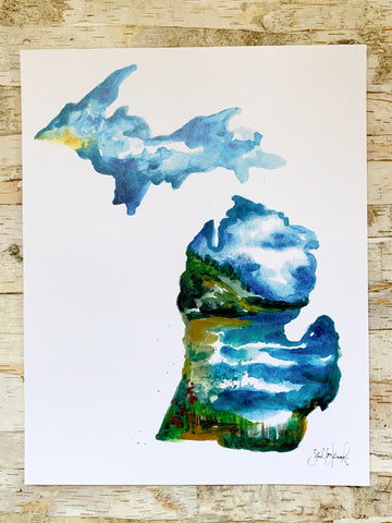 MI Lake Watercolor Print 11x14