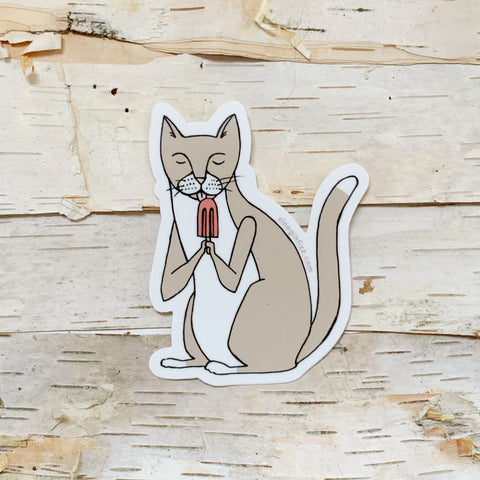 Cat with Popsicle Vinyl Sticker