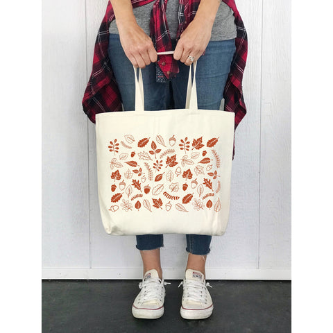Fall Leaf Pattern Canvas  Natural Tote Bag