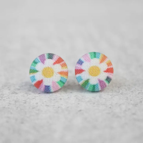Kaleidoscope Daisy Fabric Button Earrings