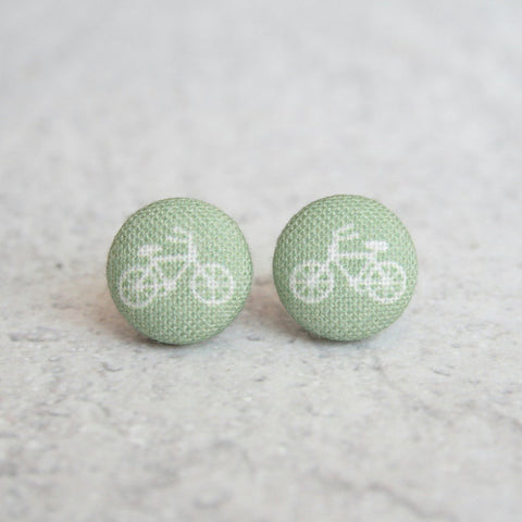 Sage Bikes Fabric Button Earrings