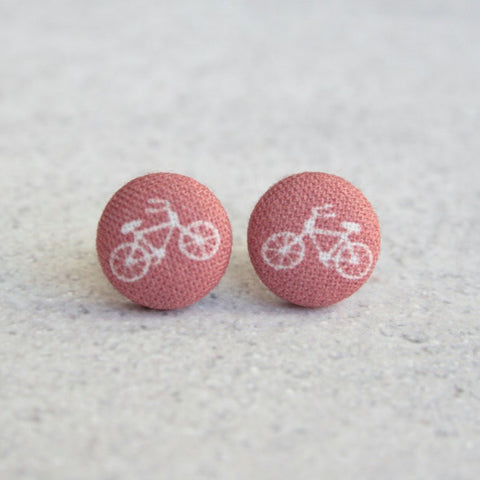 Earthy Red Bike Fabric Button Earrings