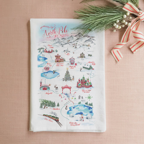 North Pole Map Christmas Tea Towel