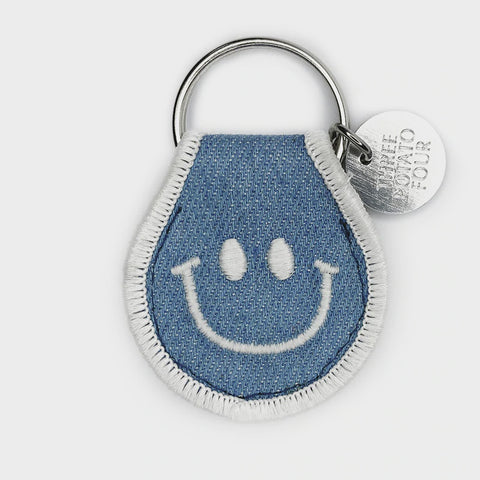 Denim Smile Patch Keychain